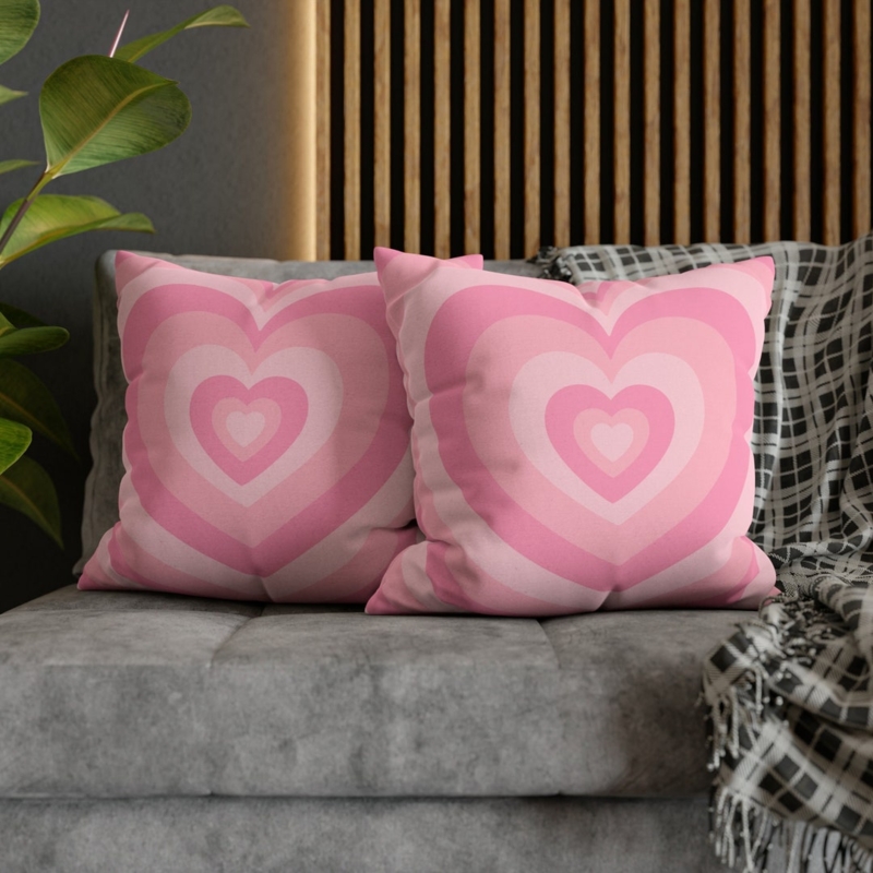Throw Pillow, Blush Repeating Heart Pattern, Danish Pastel Aesthetic