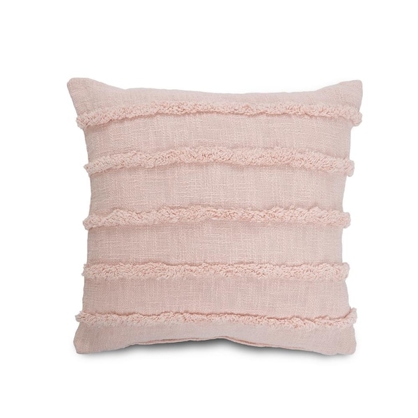 Throw Pillow, Blush Tufted Texture, Striped Pattern, Boho Contemporary