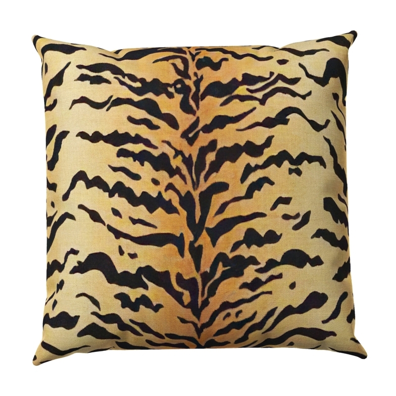 Throw Pillow Bold Tiger Print Flange Edge Maximalist Accent