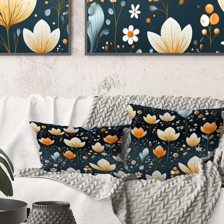 Throw Pillow Botanical Collage Scandinavian Floral Print White Modern