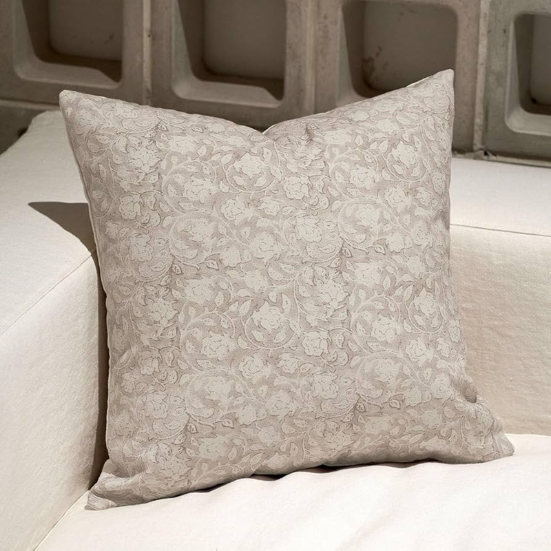 Throw Pillow Botanical Floral Print Earth Tones Linen Texture Botanical Cushion