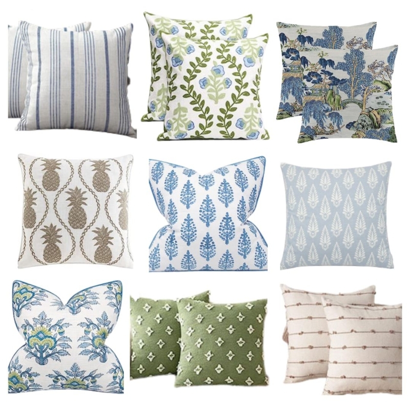 Throw Pillow: Botanical Print & Blue Green Palette Arrangement