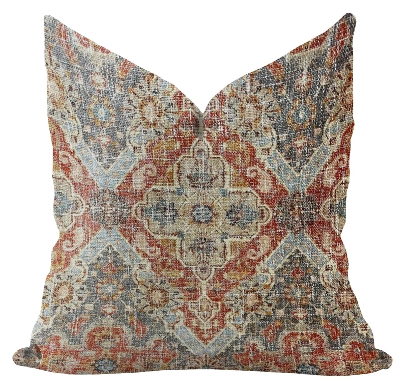 Throw Pillow Botanical Print Contrast Piping Floral Woven Olive Green Decor