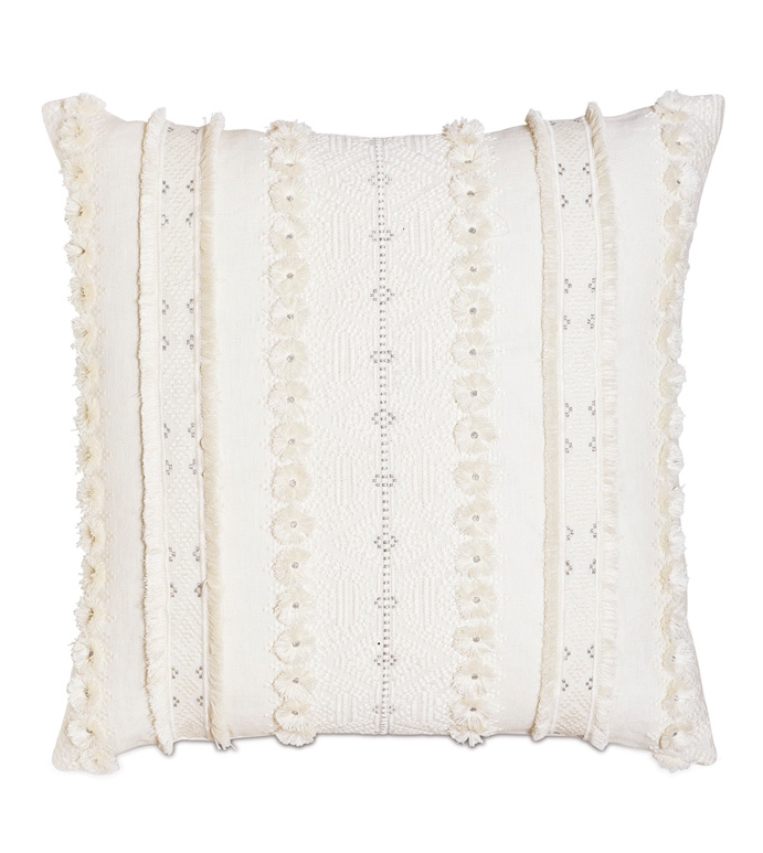 Throw Pillow Boucle Texture Frayed Fringe Ivory Organic Modern