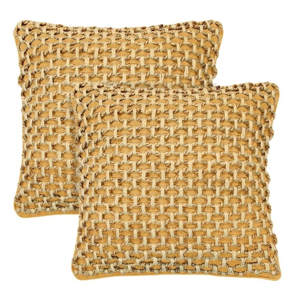 Throw Pillow, Braided Diamond Pattern, Woven Fabric, Set of 2, Earthy
