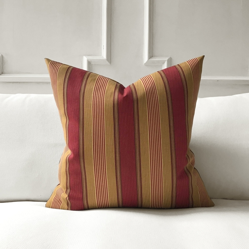 Throw Pillow Brick Red Stripes Woven Linen Texture Traditional