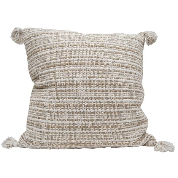 Throw Pillow, Brown Woven Cotton with Bohemian Fringe Edges