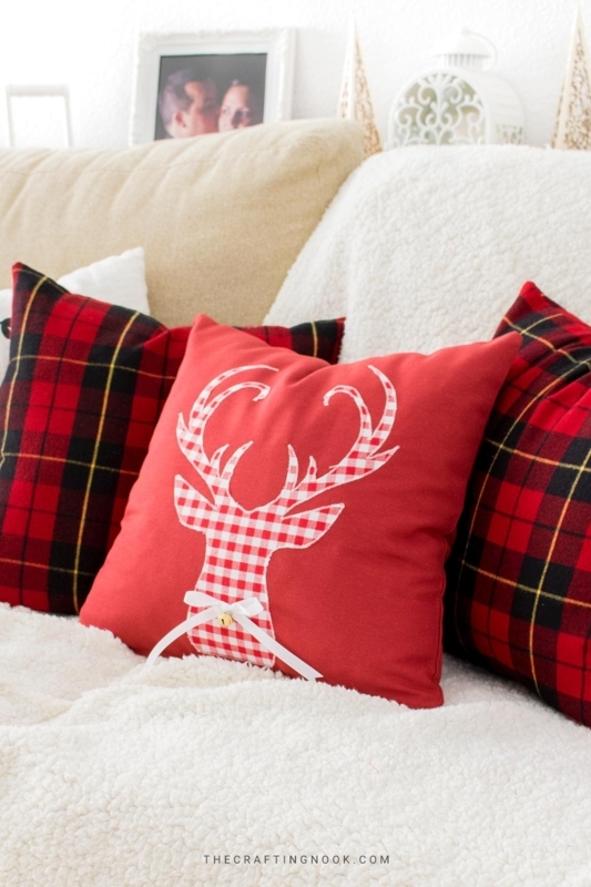 Throw Pillow: Buffalo Plaid Reindeer Applique, Rustic Set
