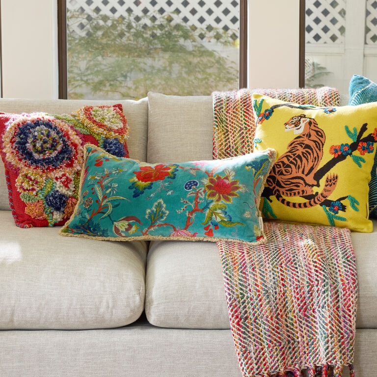 Throw Pillow Burgundy Tassels Multi Colored Tufting Maximalist Lumbar