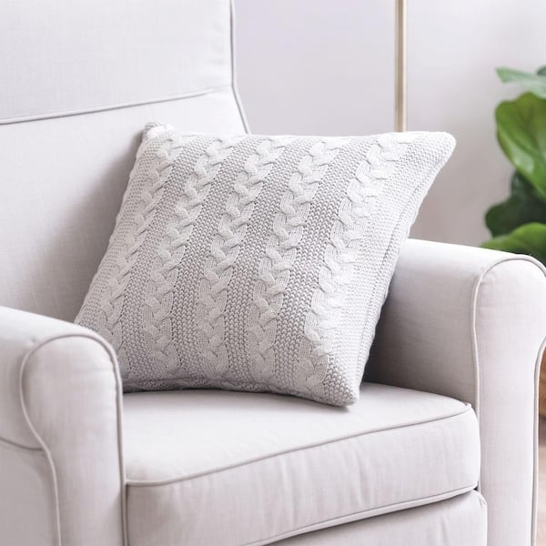 Throw Pillow Cable Knit Light Gray, chunky cable knit throw pillow