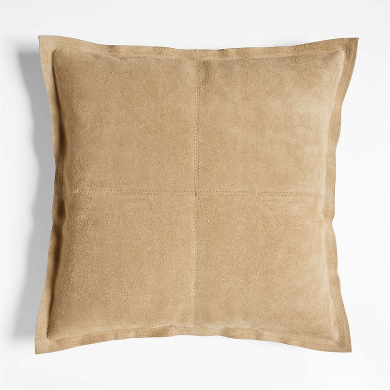 Throw Pillow: Camel Suede Throw Pillow with Pieced Diagonal Seams.