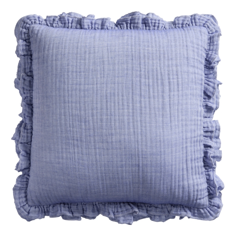 Throw Pillow Chambray Texture Blue Ruffled Edge Coastal Cottage Accent