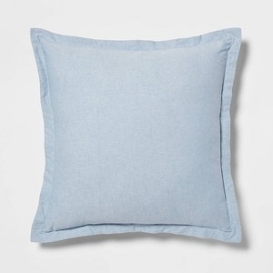 Throw Pillow Chambray Texture Flanged Edge Light Blue Hue Coastal Accent