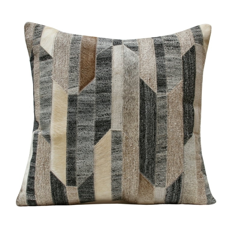 Throw Pillow Charcoal Gray Geometric Faux Hide Stitched Mosaic