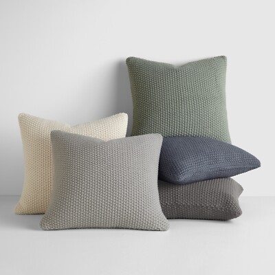 Throw Pillow Charcoal Seed Stitch Knit, modern seed stitch accent cushion
