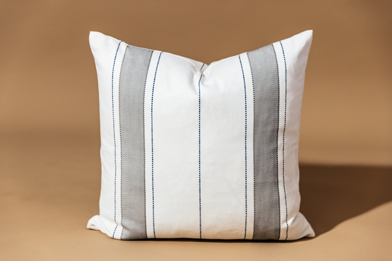Throw Pillow Charcoal Stripes Leather Like Zipper Pull Linen Like