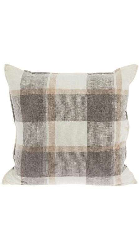 Throw Pillow Chenille Texture Throw Pillow in Gray and White Plaid