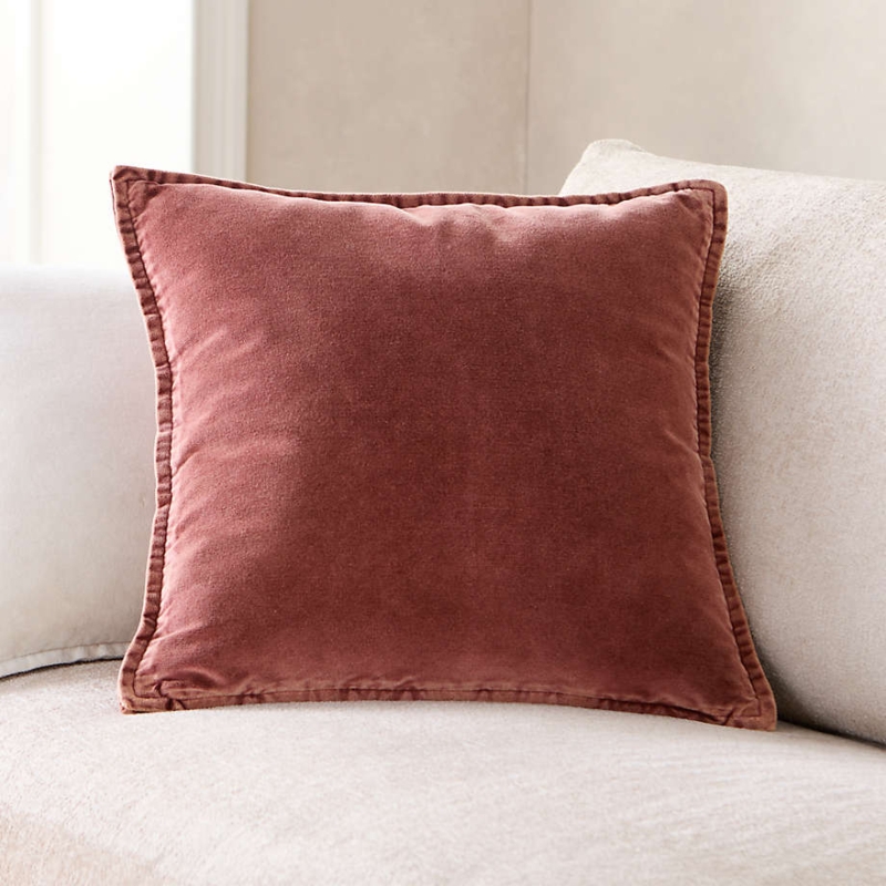 Throw Pillow Chestnut Red Washed Velvet Texture Organic Modern Style