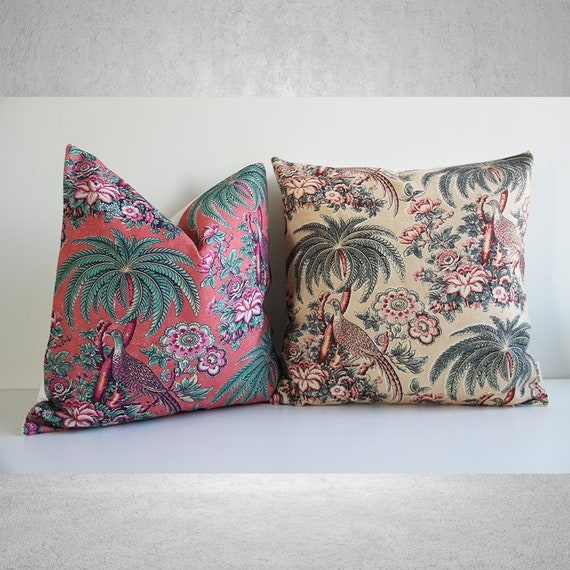 Throw Pillow Chinoiserie Landscape Salmon Color Palette Traditional