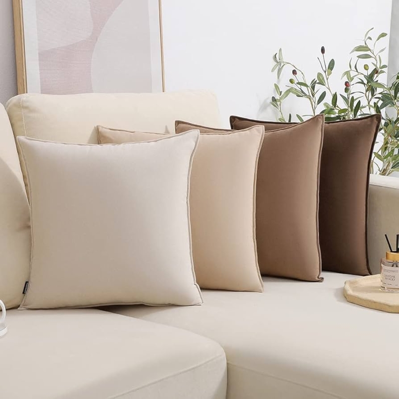 Throw Pillow Chocolate Brown Velvet Piped Edges Neutral Set