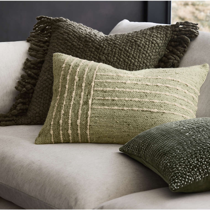 Throw Pillow Chunky Braided Weave Large Corner Tassels Earthy Green