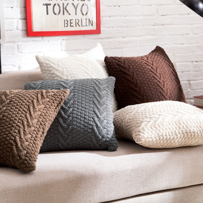 Throw Pillow Chunky Knit Cable Pattern Cream Handcrafted Aesthetic