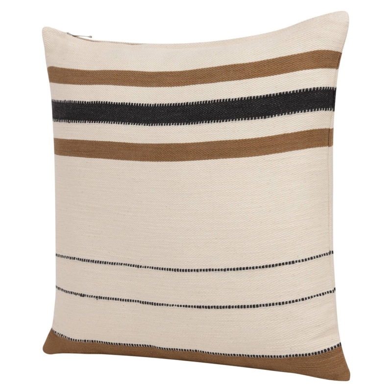 Throw Pillow: Chunky Knit Hand Woven Ivory Brown Striped Coastal