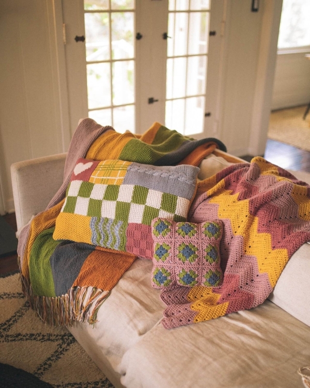 Throw Pillow Chunky Knit Patchwork Neutral Wool-Like Modern Farmhouse