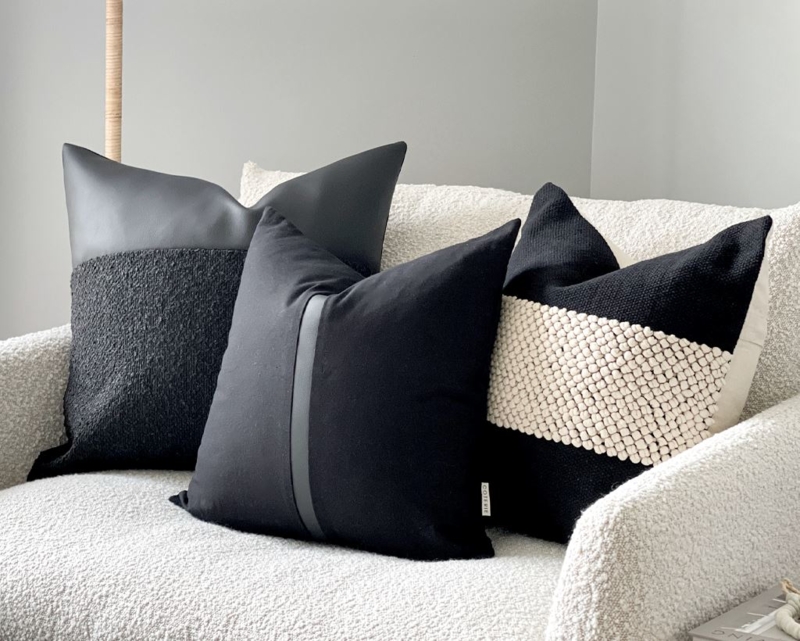 Throw Pillow Chunky Knotted Yarn Monochrome Boho Accent