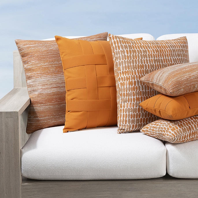 Throw Pillow Collection in Mandarin Orange and Cream Geometric Patterns