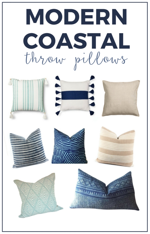 Throw Pillow Collection with Ikat Pattern Mixing for Modern Coastal Look