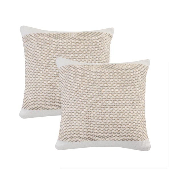 Throw Pillow Color Block Natural Beige Woven Texture Scandinavian Style