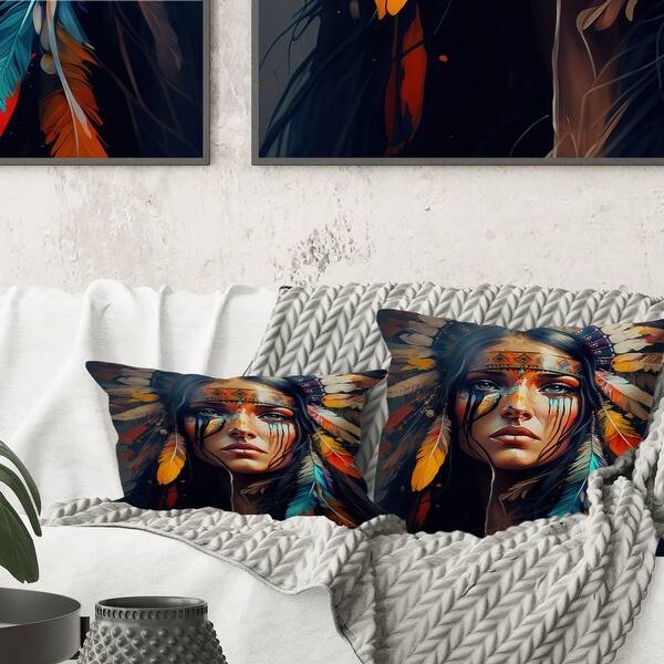 Throw Pillow Contemporary Native American Portrait Saturated Color