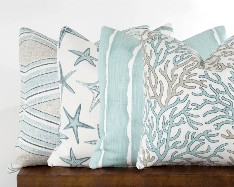 Throw Pillow Coral Reef Pattern Tonal Blue Linen-Like Coastal Decor
