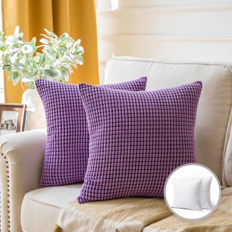 Throw Pillow Corduroy Wide Ribbed Piped Edges, Transitional Style