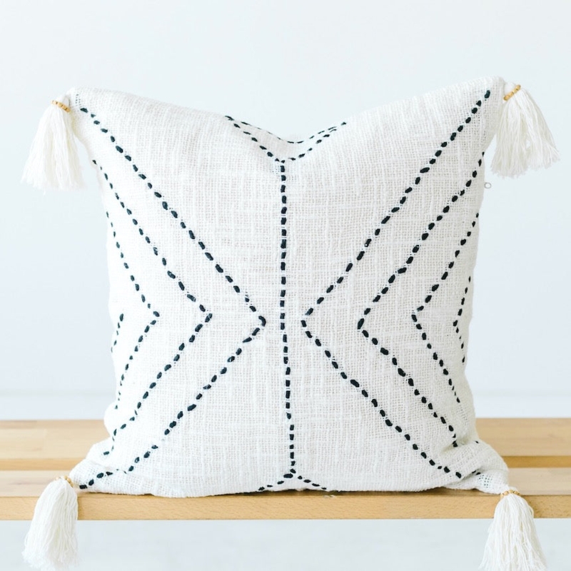 Throw Pillow Corner Tassels Raised Woven Texture Boho Chic