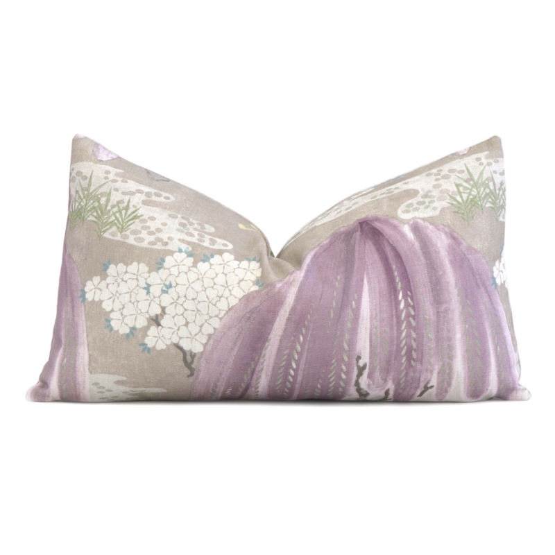 Throw Pillow Cover Chinoiserie Willow Tree Print, Lavender Linen