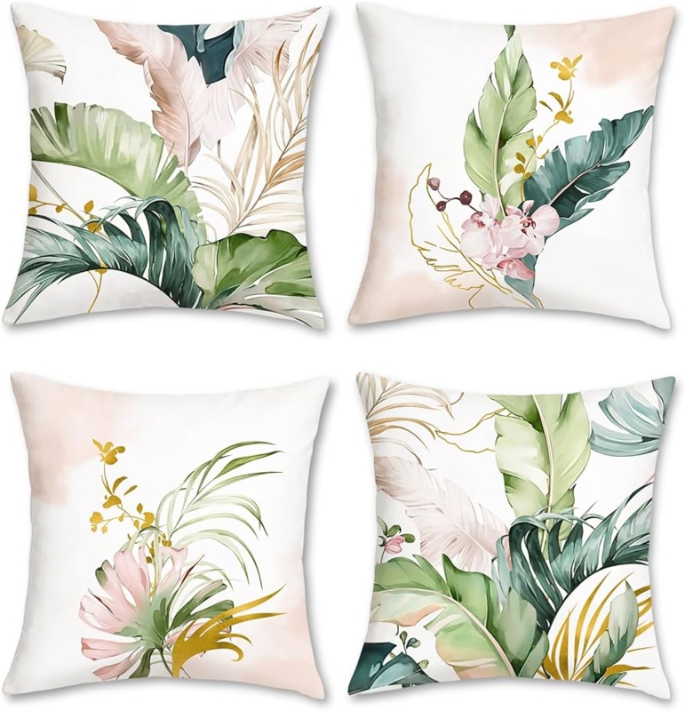 Throw Pillow Cover Coordinated Set Botanical Motif Boho Tropical
