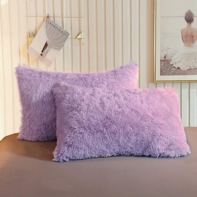 Throw Pillow Cover Faux Fur Long Pile Shaggy, Plush Lavender