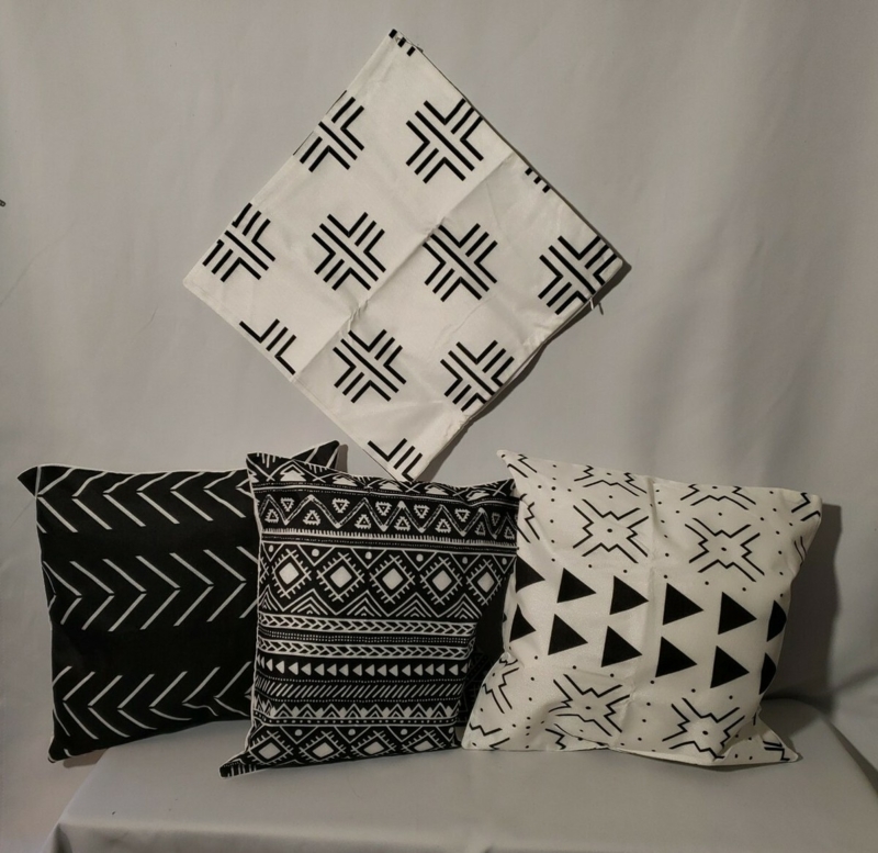 Throw Pillow Cover Geometric Pattern High Contrast Black and White Set