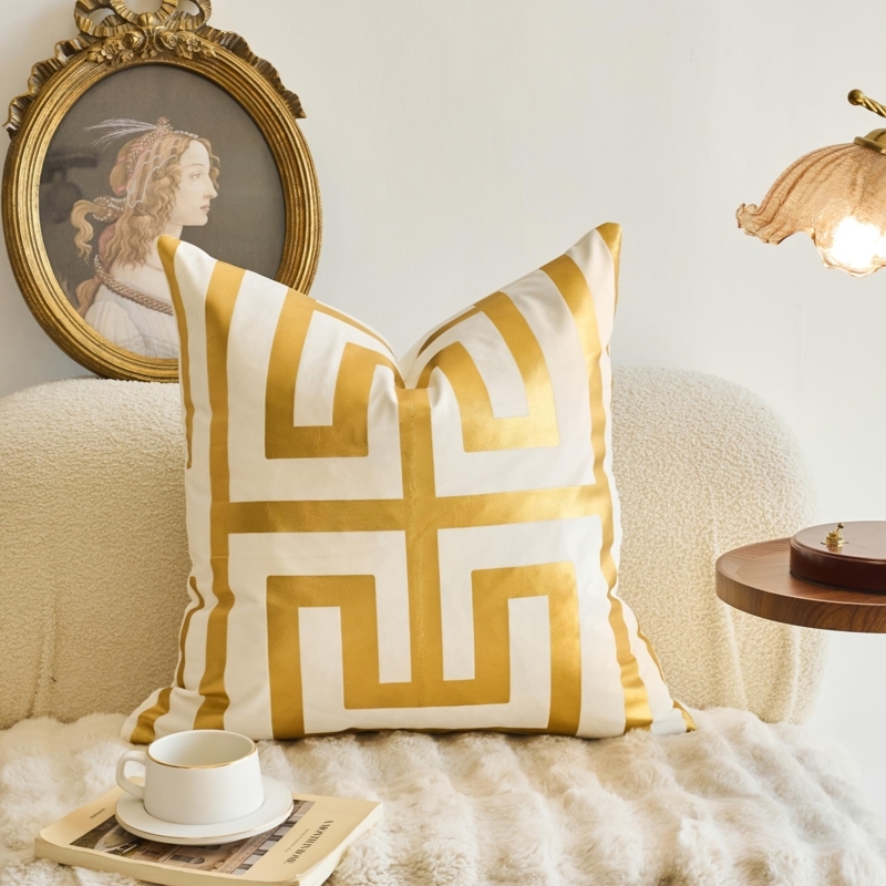 Throw Pillow Cover Gold Geometric Print Metallic Stripes Velvet Glam Decor