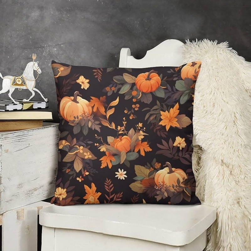 Throw Pillow Cover Grateful Script Pumpkin Cozy Farmhouse Decor