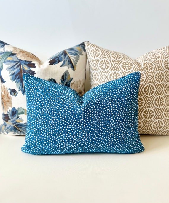 Throw Pillow Cover Indigo Confetti Polka Dots Chenille Modern Boho