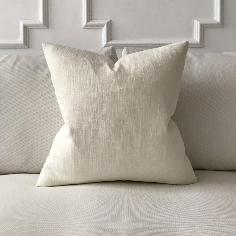 Throw Pillow Cover: Ivory Woven Linen-Like Fabric with Flanged Edge