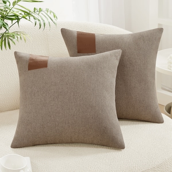 Throw Pillow Cover Leather Like Tab Heavy Woven Texture Industrial Style