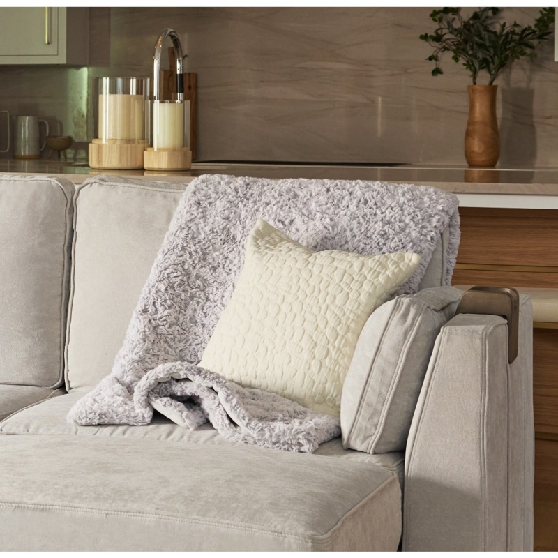 Throw Pillow Cover, Light Grey Neutral Pebbled Woven Texture, Piped Edges