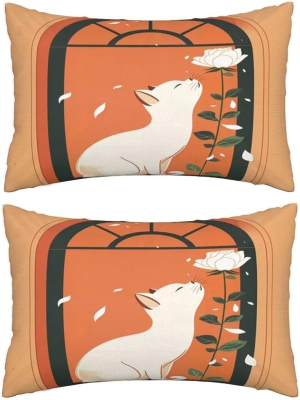Throw Pillow Cover Minimalist Cat Design Linen Texture Front Back