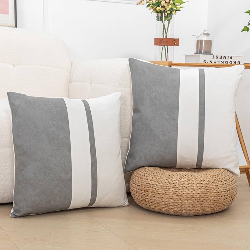 Throw Pillow Cover, Mixed Material Patchwork & Velvet