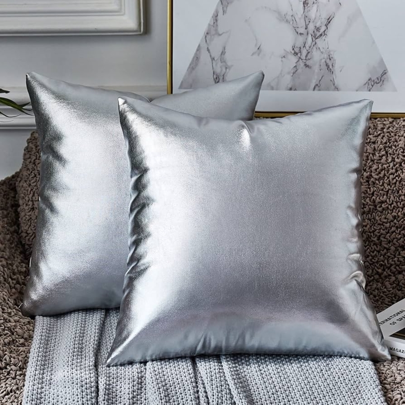 Throw Pillow Cover pair in pleated metallic silver, modern glam decor