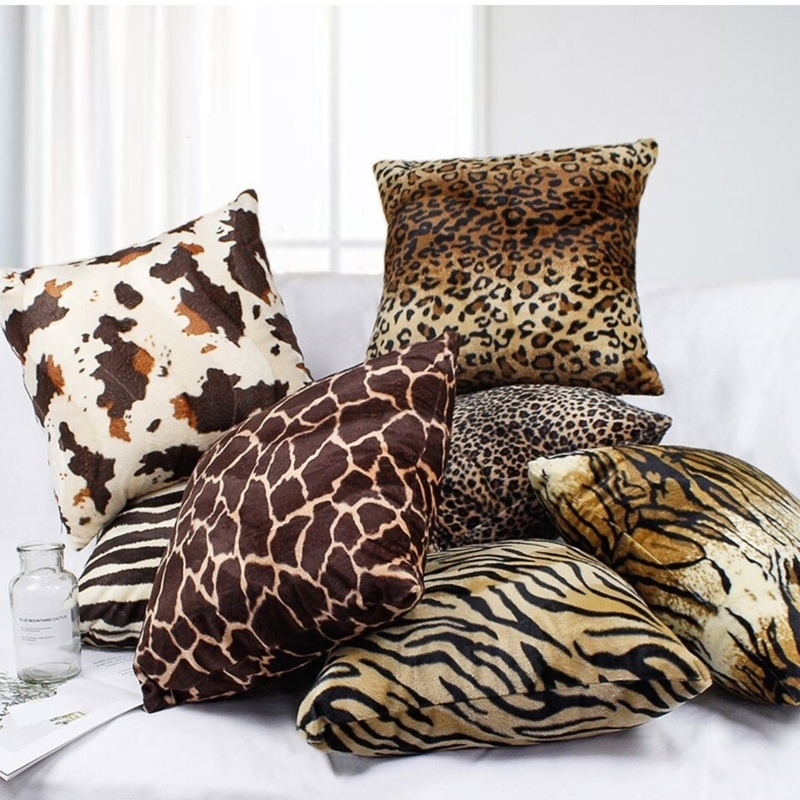 Throw Pillow Cover Plush Zebra Leopard Print Maximalist Decor